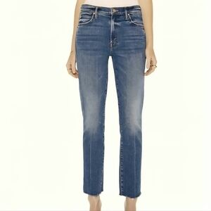 Mother Rascal Ankle Snippet Girl Crush Medium Wash Straight Leg Raw Hem Size 24